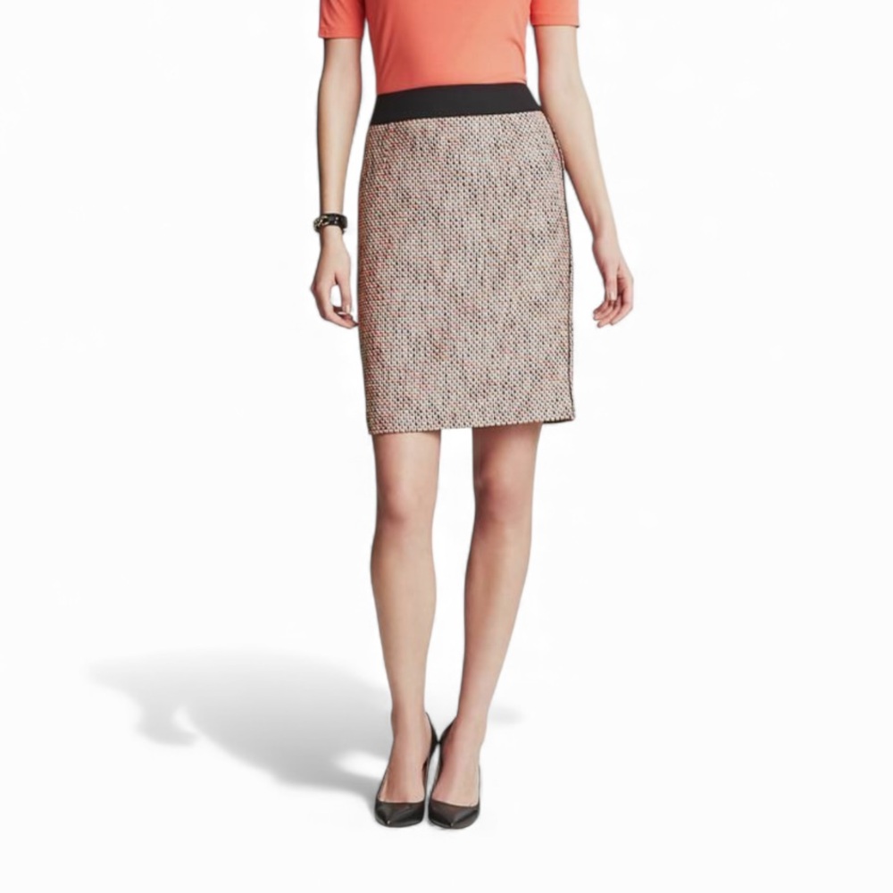 Banana Republic Tweed Pencil Skirt Black Orange Size 8P Work Office Classic